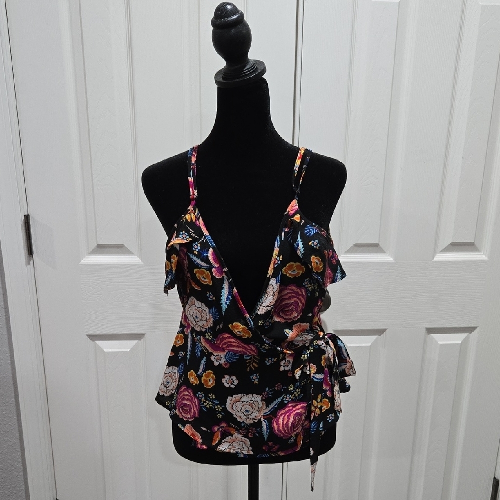 Floral Wrap Top - Black